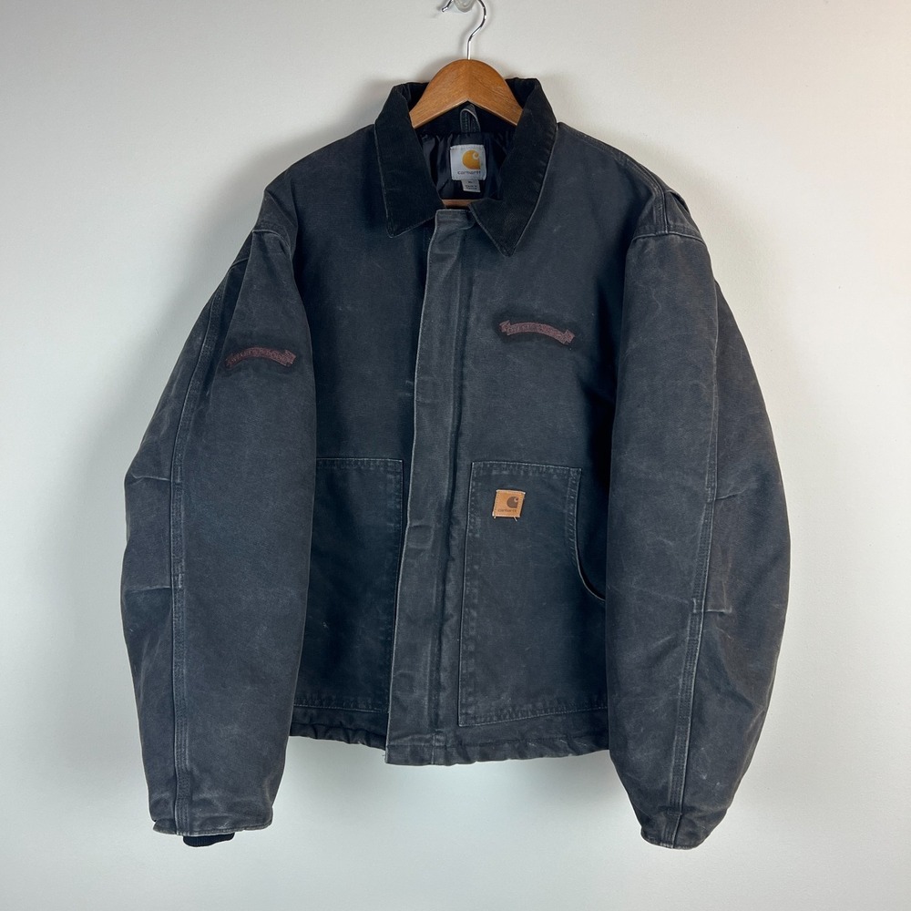 Carhartt J22 Jacket Mens XL Black Arctic Quilt Lined Corduroy Collar Canvas Work